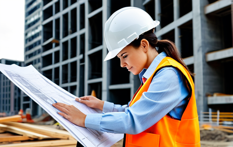 **

A professional female architect in a modest business casual outfit, reviewing blueprints at a construction site with a partially built skyscraper in the background. She is wearing a hard hat and safety vest. Fully clothed, appropriate attire, safe for work. Perfect anatomy, correct proportions, natural pose, well-formed hands, proper finger count, professional photography, high quality, family-friendly.

**