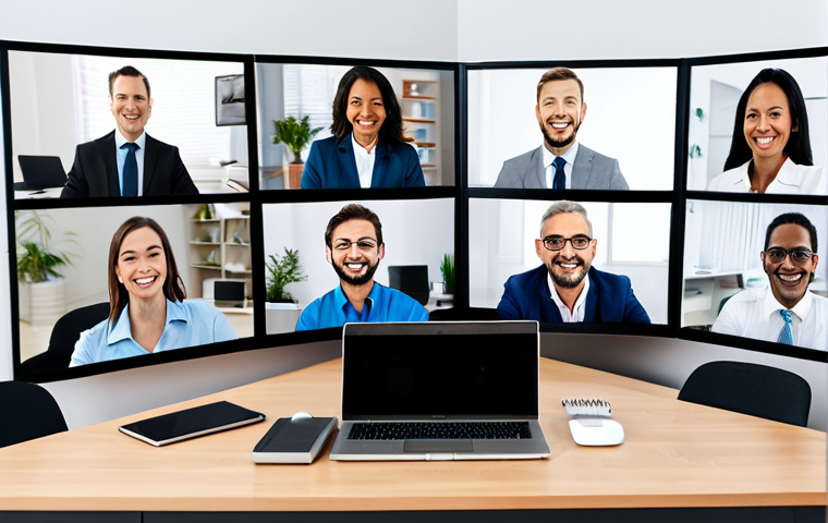Successful Remote Meeting**

"A diverse group of professionals engaged in a productive video conference call. They are all smiling and appear to be actively participating. Everyone is fully clothed in professional attire. The background shows a variety of home offices, each clean and organized. Safe for work, appropriate content, professional, perfect anatomy, correct proportions, well-formed hands, proper finger count, natural body proportions, high quality."

**