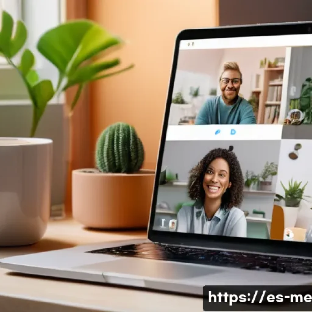 직원 참여를 높이기 위한 가상 커피챗 기획법 - A cozy virtual coffee meeting scene showing a diverse group of adults in casual clothing, each parti...
