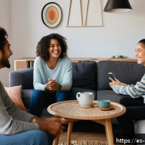 Home 31 비대면 소통에서의 공감 능력 향상 전략 - A diverse group of young adults engaged in a warm, empathetic video call in a cozy, modern living ro...