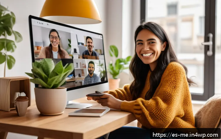 직원 참여 증진을 위한 비대면 네트워킹 기법 - A vibrant virtual office scene showing diverse remote employees engaging in a casual digital coffee ...