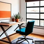 Home 23 원격 근무 환경에서의 자율성 증진 방안 - A cozy and well-organized home office corner in a Spanish-style apartment, featuring warm natural li...