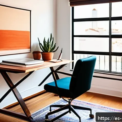 Home 17 원격 근무 환경에서의 자율성 증진 방안 - A cozy and well-organized home office corner in a Spanish-style apartment, featuring warm natural li...
