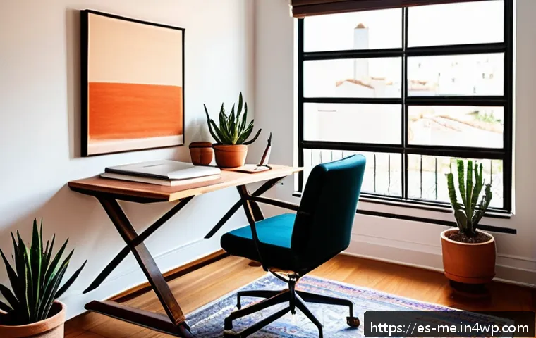 원격 근무 환경에서의 자율성 증진 방안 - A cozy and well-organized home office corner in a Spanish-style apartment, featuring warm natural li...